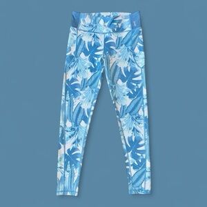 AXS Palm Leaf Tropical Print Leggings Blue & White Women's Size Small